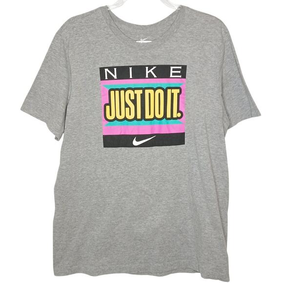 Nike Gray Just Do It Graphic Shirt Mens LG Training Basic Casual Everyday Retro - Picture 1 of 8